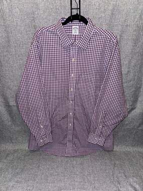 Brooks Brothers 346 Purple Gingham Non-Iron Slim Fit Dress Shirt Size 18 4/5